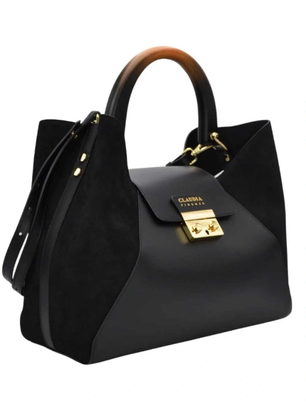 Claudia Firenze Black Leather & Suede Top-Handle Satchel